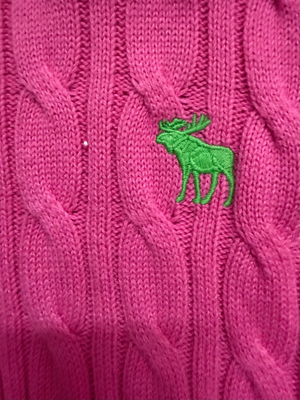 Abercrombie & Fitch Vtg Hot Pink Cable Knit Cotton Blend Crewneck Sweater Medium - Picture 3 of 5